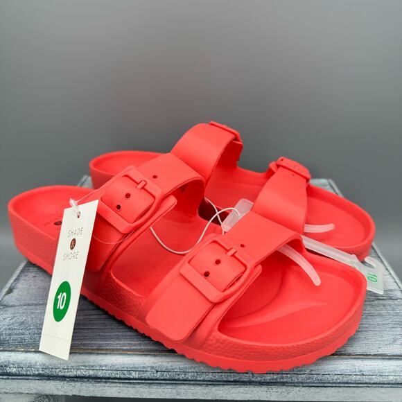 NEW Shade & Shore Women’s Neida EVA Two band Sandals Coral Red Size 10 - Picture 1 of 10